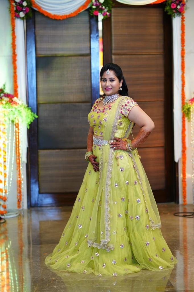 Sangeet & Mehendi Look â€“ Green Lehenga